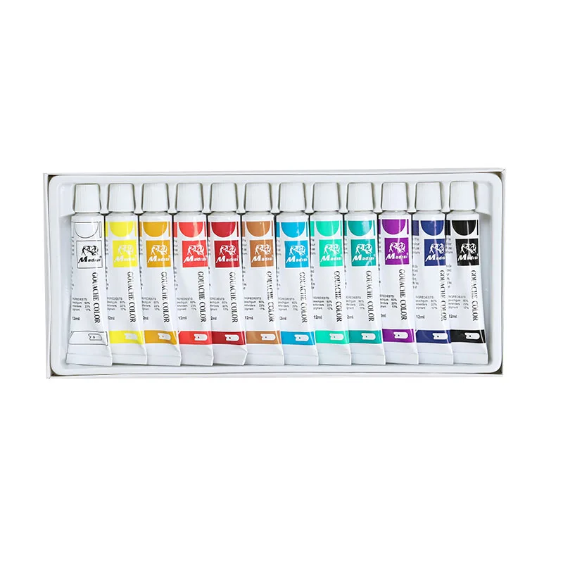 High Quality Art Painting Gouache Paint Set 12 Color12ml Tubes for