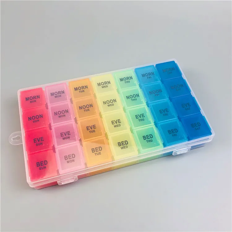 NUOXIN Wholesale Portable 7 Day 4 Times 28 Compartments Plastic Pill Organizer Weekly Pill Box