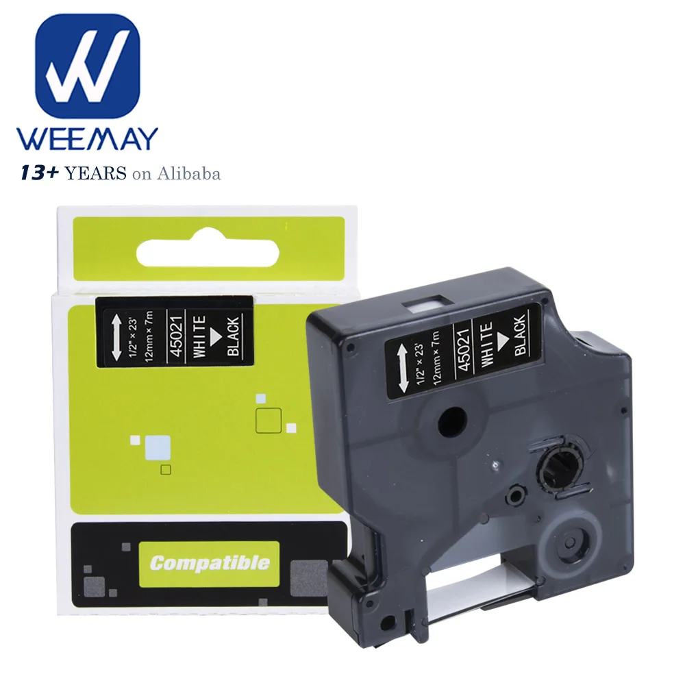 Weemay White on Black 12mm x 7m 45021 Label Cassette Compatible Dymo Printer D1 Standard Labels