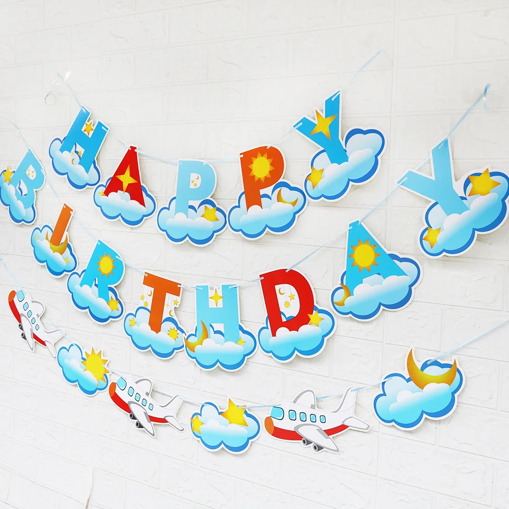 
Airplane Car Excavator Ship Transporter Theme Letter Happy Birthday Banner Flag Children Favor Party Flag Supplies 