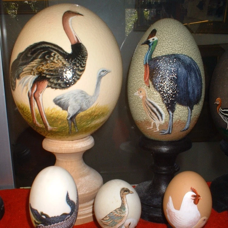 Bali Folk Art Ostrich Egg Painted Wood Gift Easter Decoration Ornament