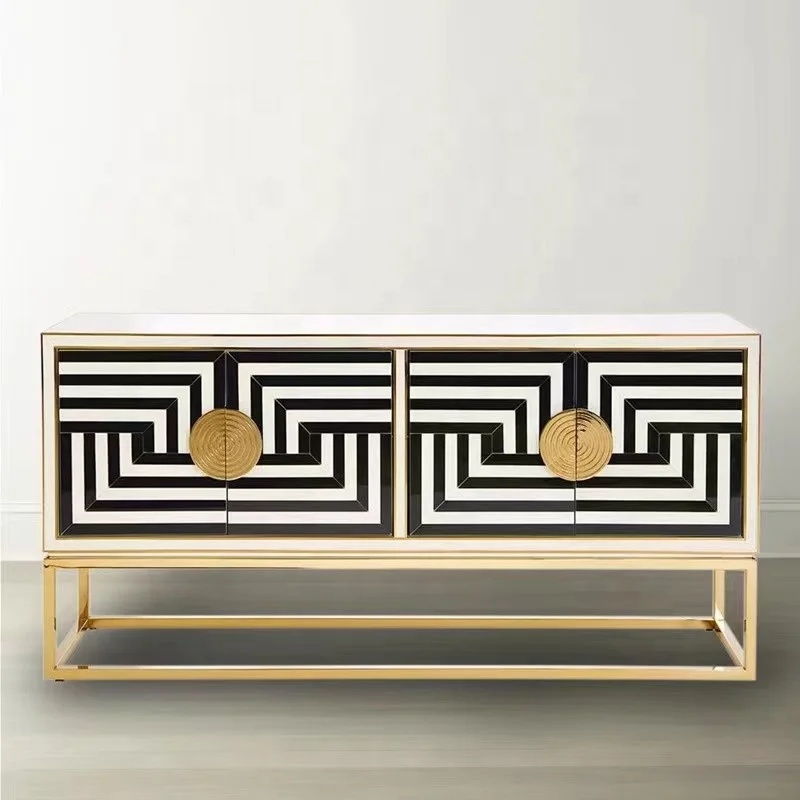 Модернистский черно-белый полосатый стеклянный дверной шкаф от Jonathan Adler