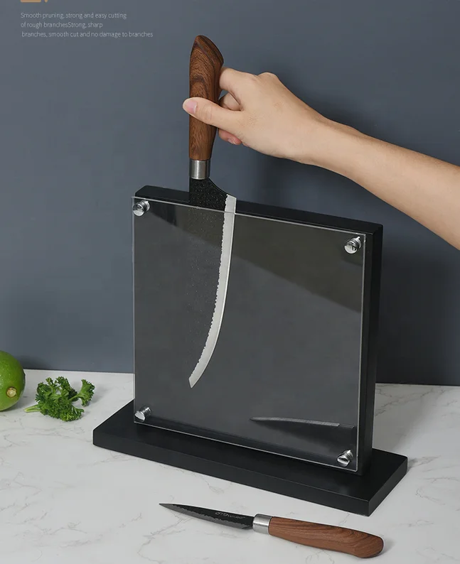 Strong Enhanced Magnets Multifunctional Wooden Kitchen Knife Set Block Magnetic Wooden Knife Holder Witn Non-slip Base