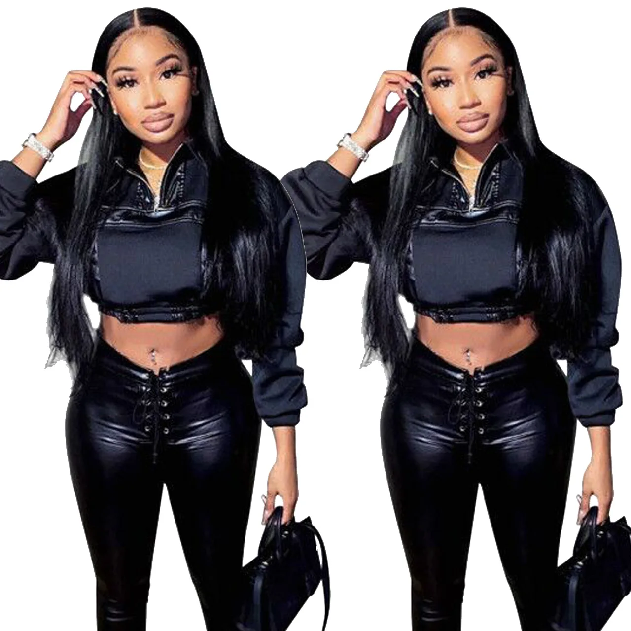 
2020 Women Winter Coats Womens Jackets PU Coats Plus Size Patchwork Solid Women Bubble Coat Female Cropped Puffer Top 