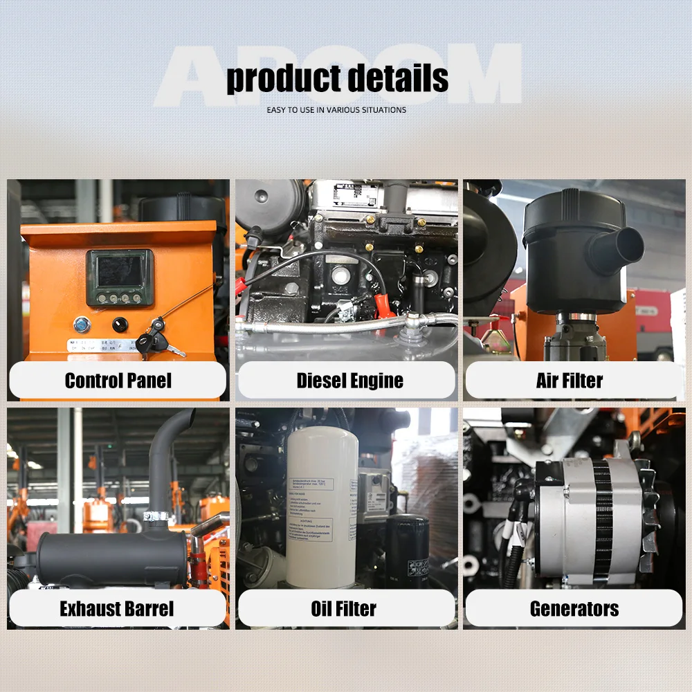 APCOM SD 40CKY-8 mobile diesel screw air compressor 185cfm 185 cfm 5m3 8bar 116psi diesel compressors
