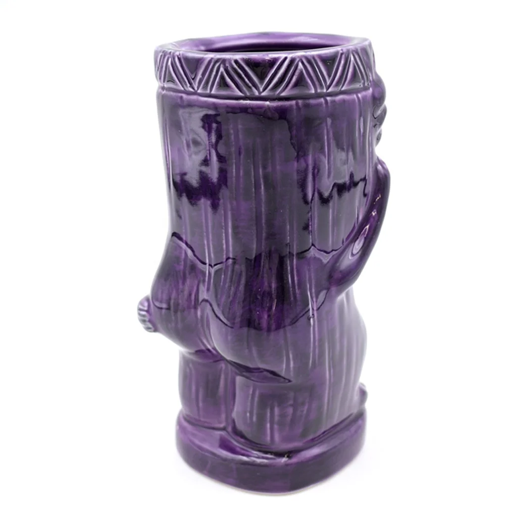 Custom high-end Hawaii tropical cocktail glasses tiki cup black and purple ceramic scratching ear and big ass hilarious tiki mug