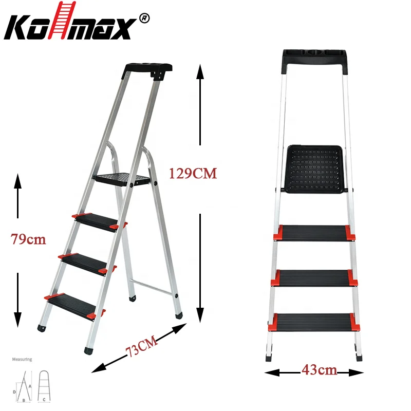 Industrial Direct Outputs 4 Steps Aluminum Ladder Foldable Lightweight Portable Ladder with Wide Anti-Slip Pedal