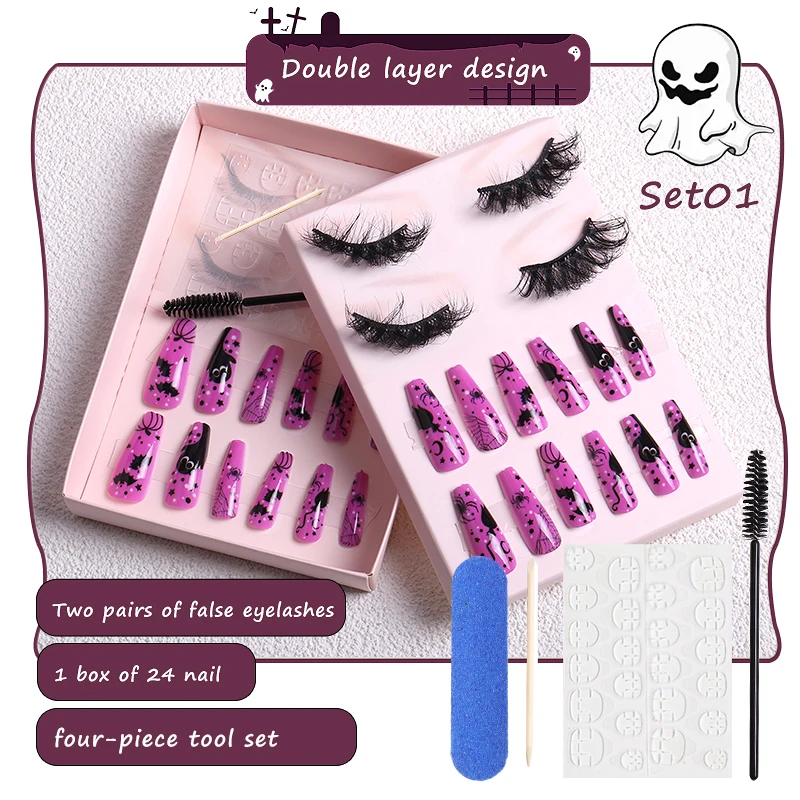 Christmas Packaging Lashes Christmas Party Press On Nails Art Gifts Set Color Faux Mink Eyelashes