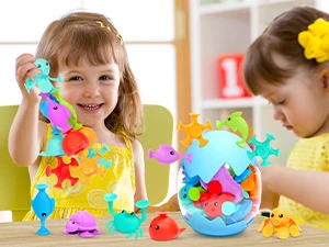 Suction Bath Toys for Kids - Fine Motor Window Toys, Silicone Ocean Animal Suction Cup Toys with Dinosaur Eggshell,