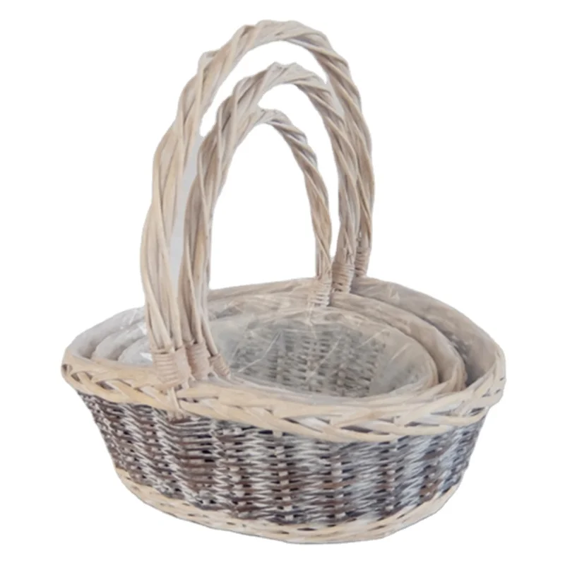 Buy Wicker Basket Dirty Set of 3 Storage Basket with plastic liner