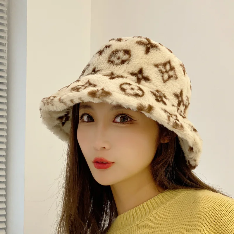 RTS Latest Faux Fur Warm Bucket Hats High Quality Acrylic Women Winter Hats Plush Knitted Hat Outdoor Gorras