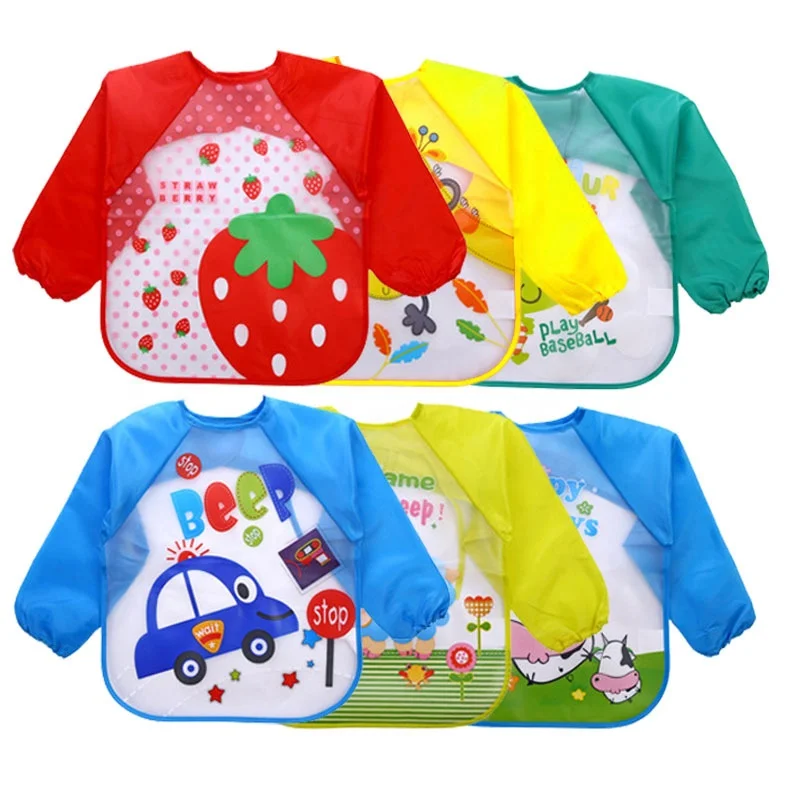 
Long Sleeved Bib for Babies Toddlers Waterproof with Pocket Colorful Food Infants Feeding Bibs 