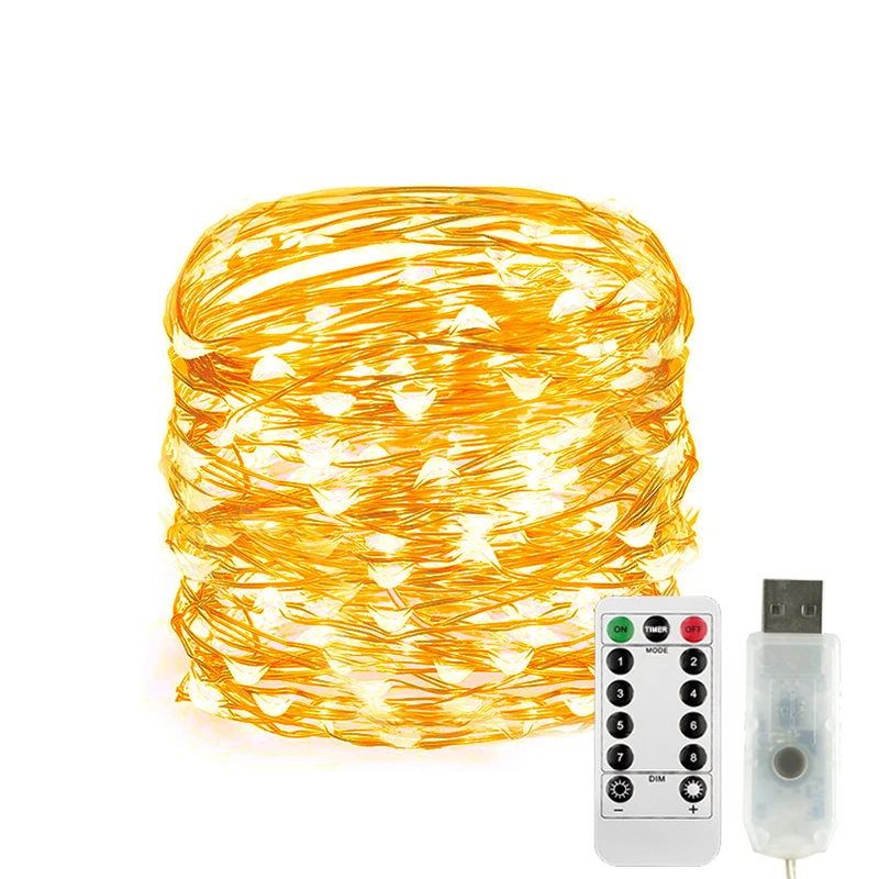 Ко Дню Святого Валентина 8 режимов свадеб и рождественских праздников, светодиодная линейная гирлянда медный провод гирляндой