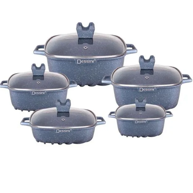 10pcs Dessini die casting non-stick nonstickaluminum cookware set with square shape
