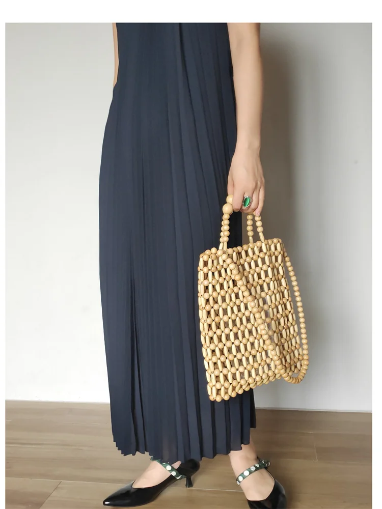 wood bead woven handbag creative DIY wholesale vintage beach bag handmade beaded woven ladies bags