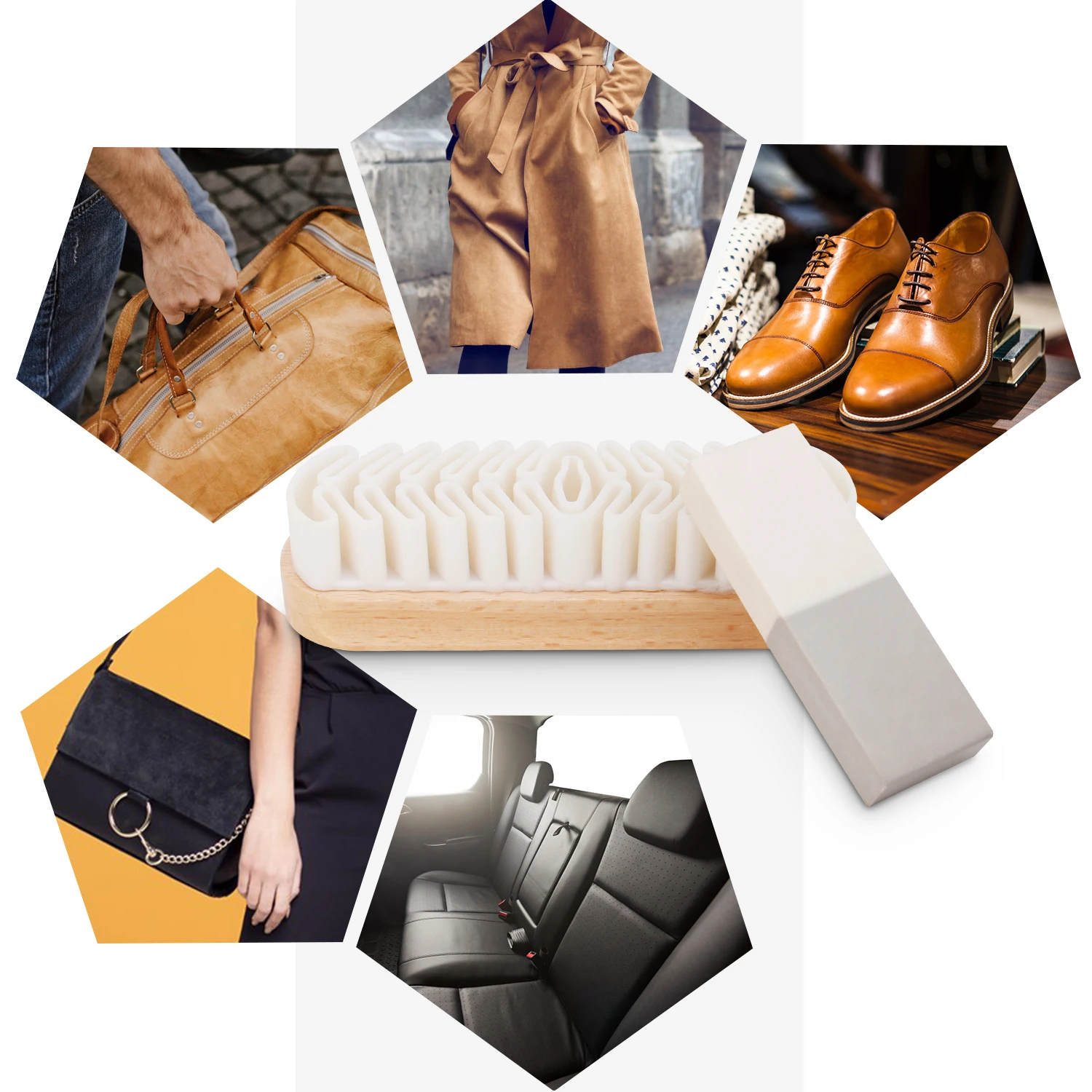 SUEDE & NUBUCK BRUSH KIT  Professional for suede leather, clean renew and protect NATURAL MATERIAL CREPE BRUSH