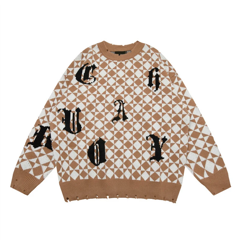 Custom LOGO OEM & ODM Men Sweater Jacquard Pullover Knitwear Winter Crew Neck Cotton Knitted Designer Custom Knit Sweater