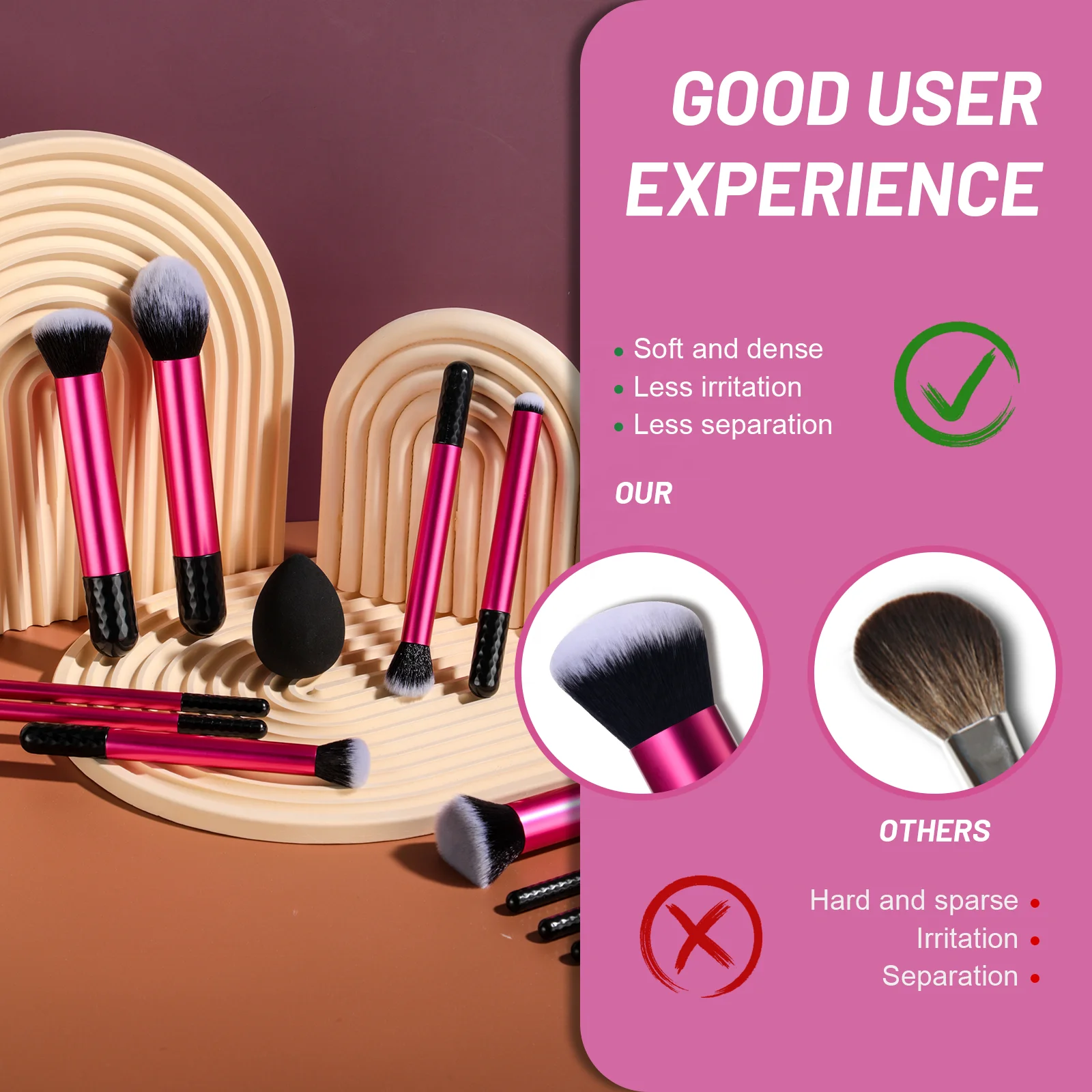 BS-MALL 16PCS Travel Makeup Brushes Kit Synthetic Bristles Vegan Eyeshadow Foundation Makeup Brushes Makeup Sponge Set