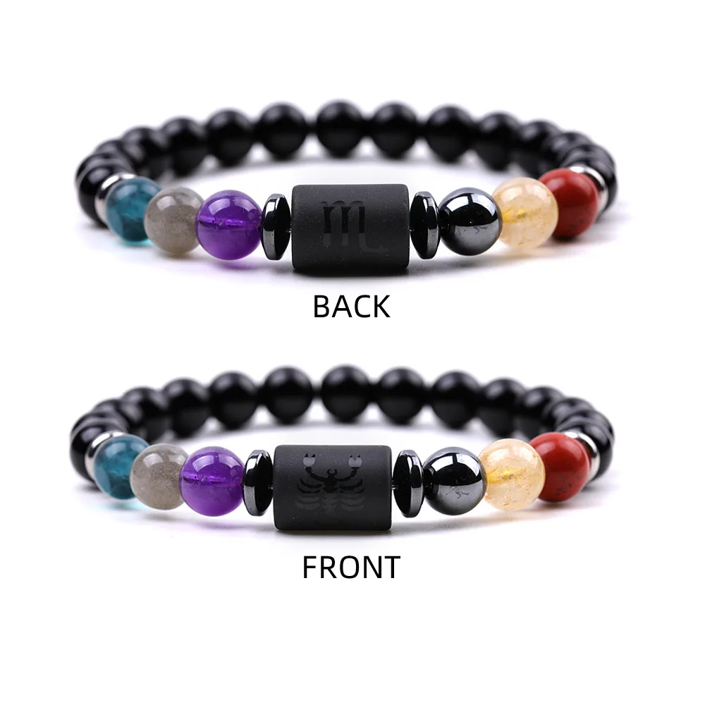High Quality 12 Astrology Zodiac Natural Stone Bead Bracelet with Stainless Steel Charm 8mm Carnelian Rose Quartz Bracelet