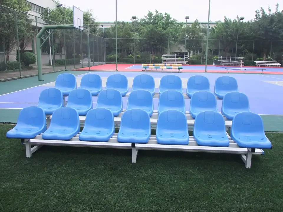 Two row soccer filed bleachers, portable indoor bleachers seat bench for sale