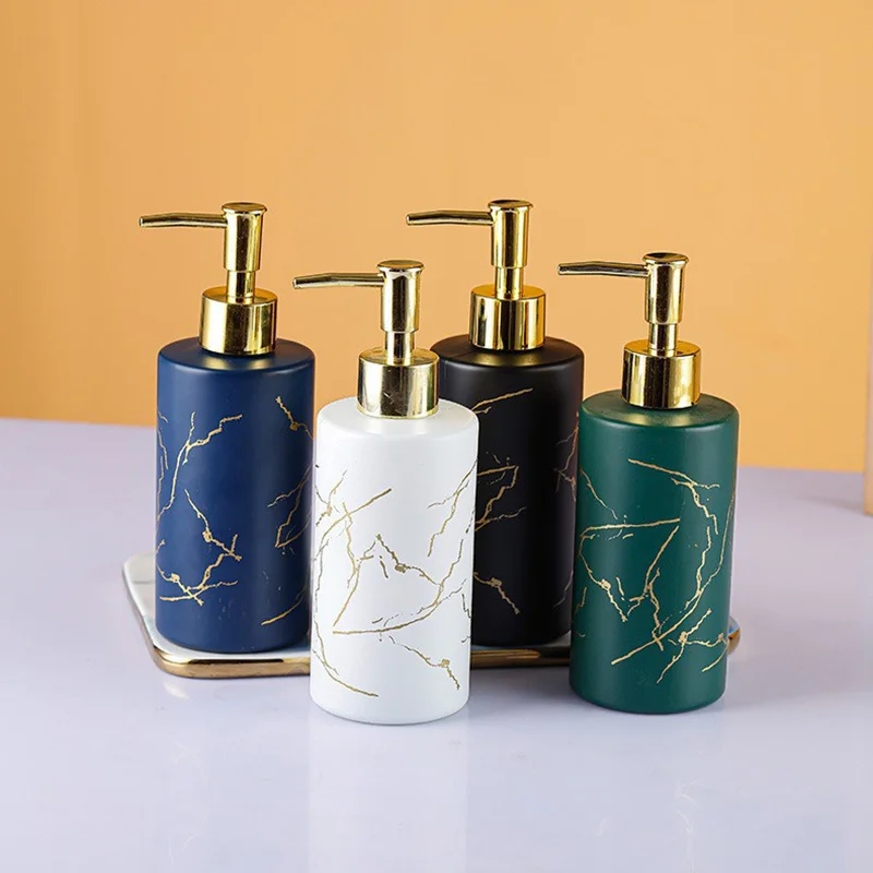 Nordic Style Marble Gold Matte White Black Texture Glass Soap Dispenser Lotion Bottle for Chic Home Household Bathroom Decor