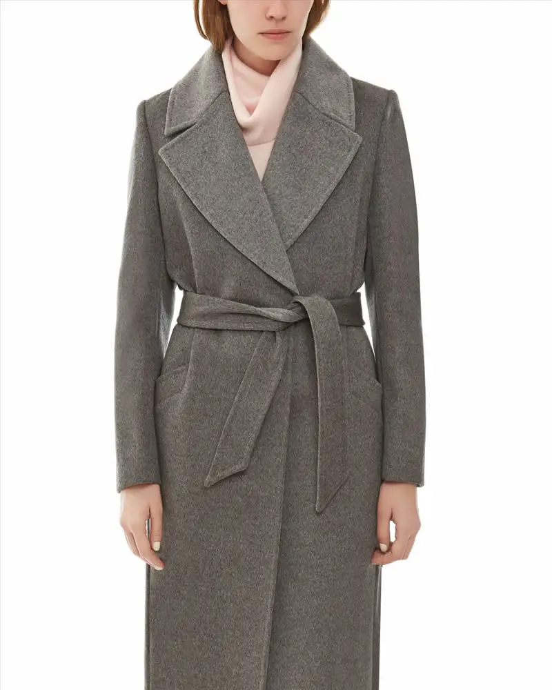 Europe Fashion Cashmere Long Coats Woman Wear Wool Blend Coat Wholesale Coat with Belt