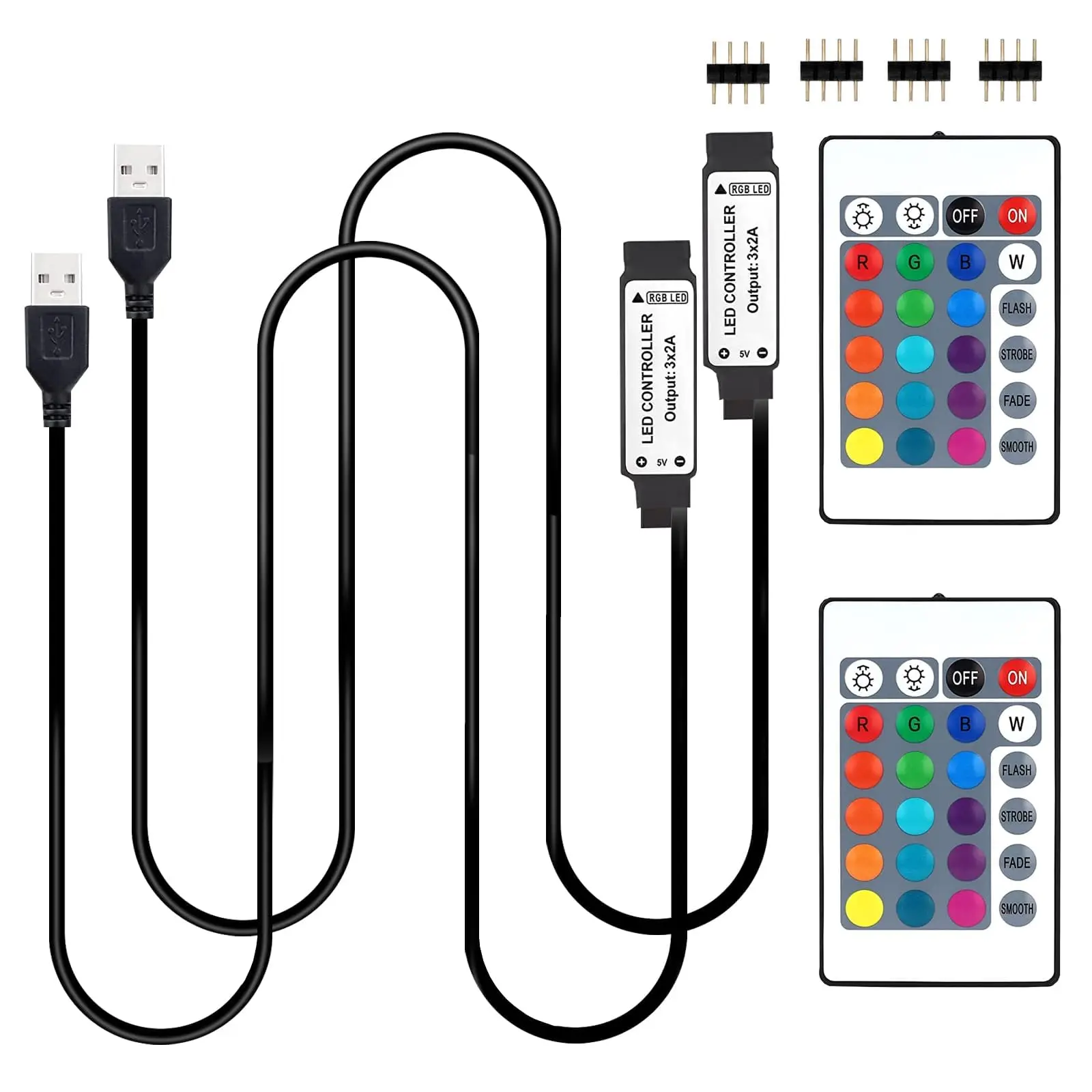 USB Led Light Controller, 5V Led Light Remote Replacement with 24 Key Infrared Remote for DC 5v 5050 3528 RGB LED Strip Light