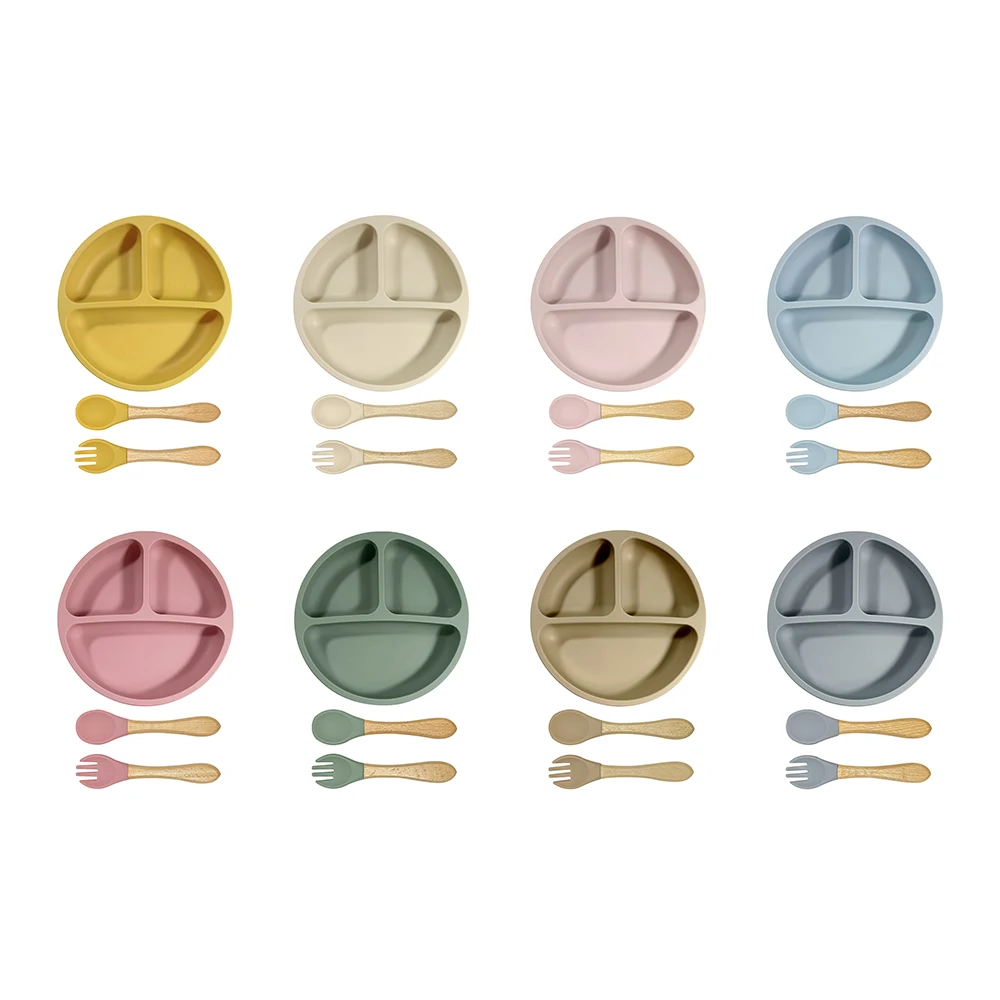 BPA Free Silicone Round Plate Divided Plate Non-slip Unbreakable Plate Baby Dish Toddler Dining Bowl Custom Logo