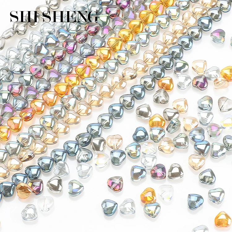 SHI SHENG 8*8mm  Heart Crystal Glass Beads Loose Heart Spacer for Jewelry Making Diy Needlework Bracelet Necklace Accessories