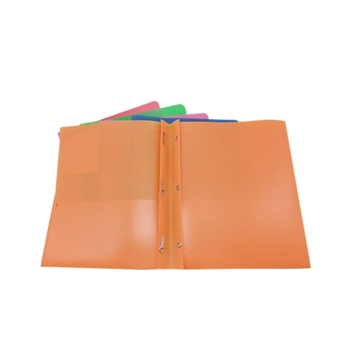 Dongguan factory wholesale A4 PP plastic 2 pocket 3 prongs file folder
