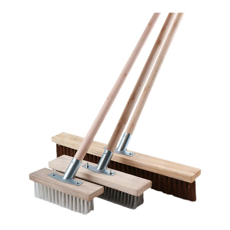 Patio Bathroom Cleaning Brush Outdoor Wooden Handle Push Broom Courtyard Scrubber Hard Plastic Wire Brush Sweeper