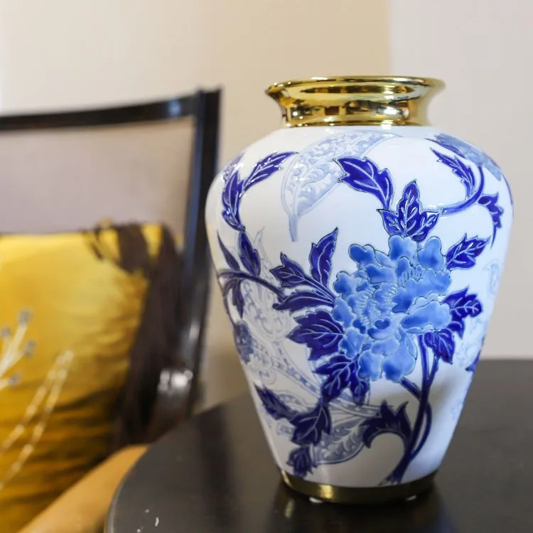 New Chinese Hand-painted Blue and White Porcelain Vase Ceramic Decorative Ornaments Living Room TV Cabinet Hallway Flower Arrang