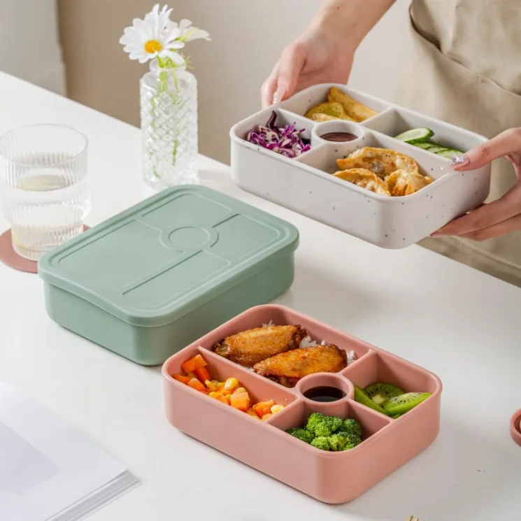 Portable Leakproof Silicone Bento Lunch Box BPA Free Food Container Microwave Safe Silicone Bento Box