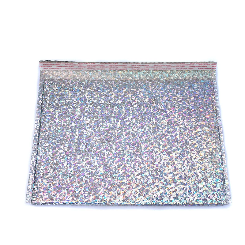 Custom Glitter Bubble Envelope Bags Rainbow Metallic Plastic Poly Bubble Silver Foil Mailing Holographic Metallic Mailers Bag