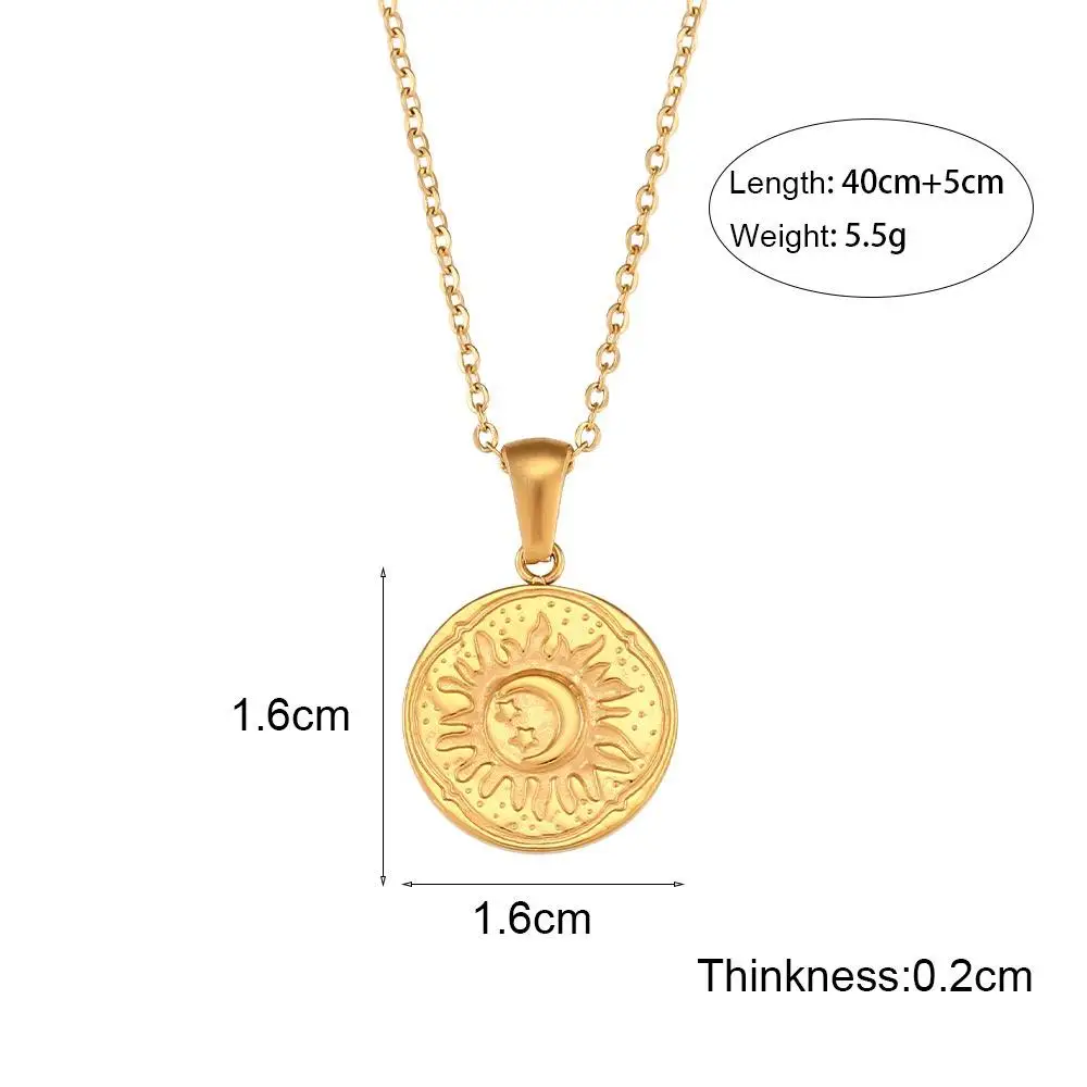 Hot selling Women Jewelry 18k Gold Pated Necklace Stainless Steel Charm Chain Sun Flower Heart Round Pendant Necklaces For Women
