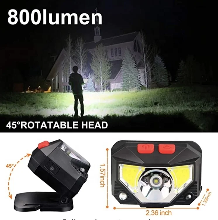 Clover Head Lamp Almighty sensor USB rechargeable Headlamps,waterproof LED Headlamp with Red Safety Light for camping