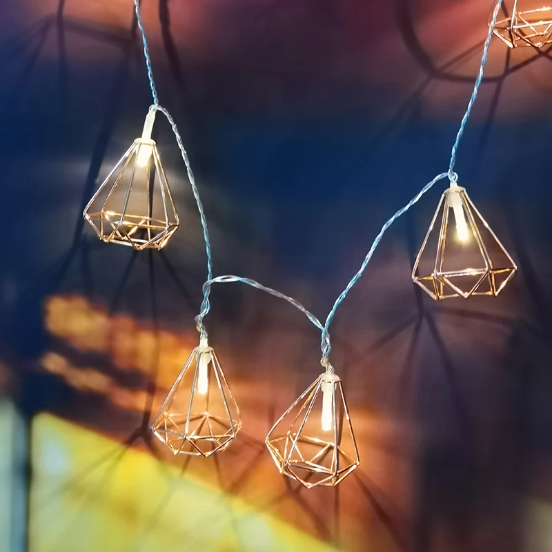 Christmas decoration LED string light with Triangular metal cone decos for indoor home bedroom curtain decor