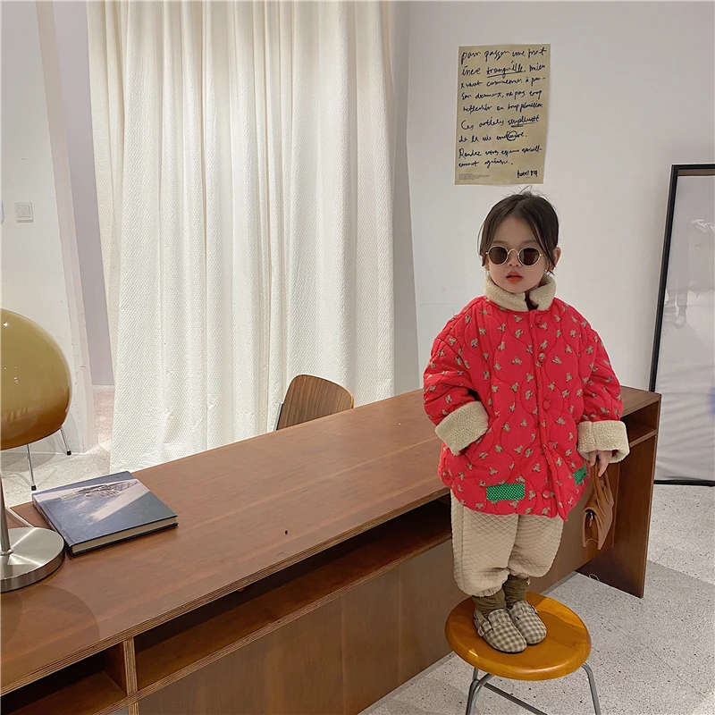 2021 New fashion Girl Cotton Jacket Thick Warm Kids christmas red outwear Winter Clothes Children Jacket for kids Boys Coat