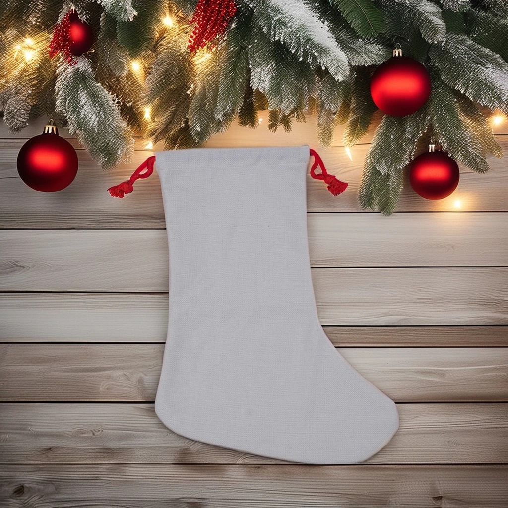 10oz Heavy Thick 280gsm Sublimation Christmas Stocking with Red Cotton Cords Gift Packing Children Promotional Party Supplies
