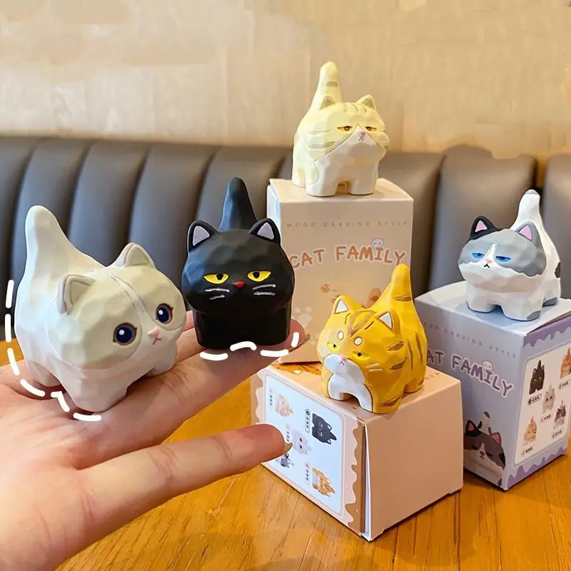 Wood carving standing kitten resin doll ornament cute home desktop decoration