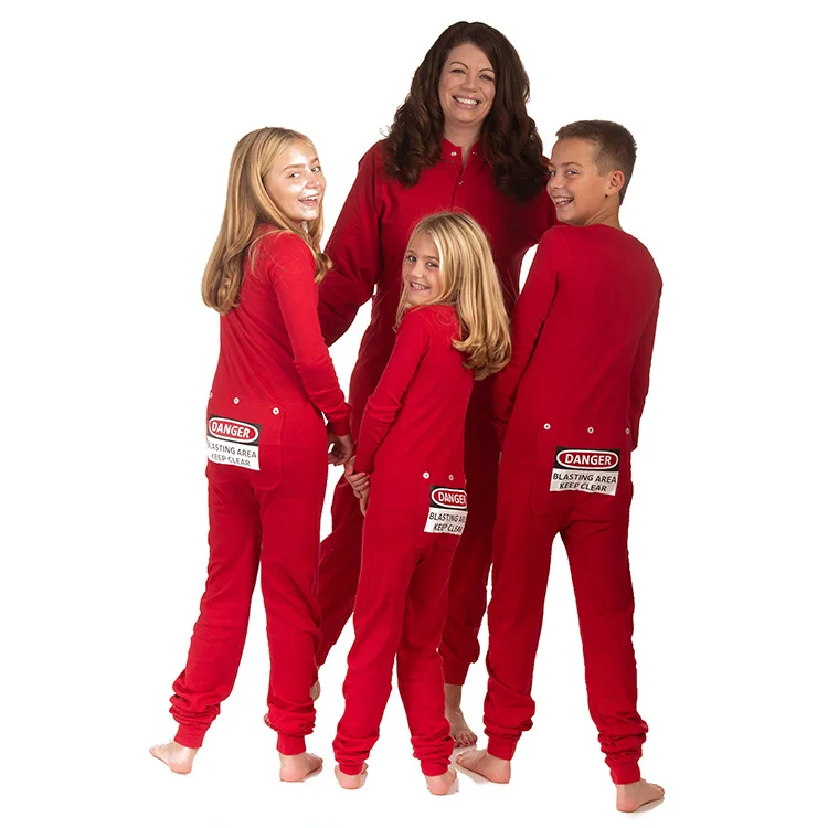 
with Funny Butt Flap Danger Blasting Area Red Union Suit Onesie Pajamas 