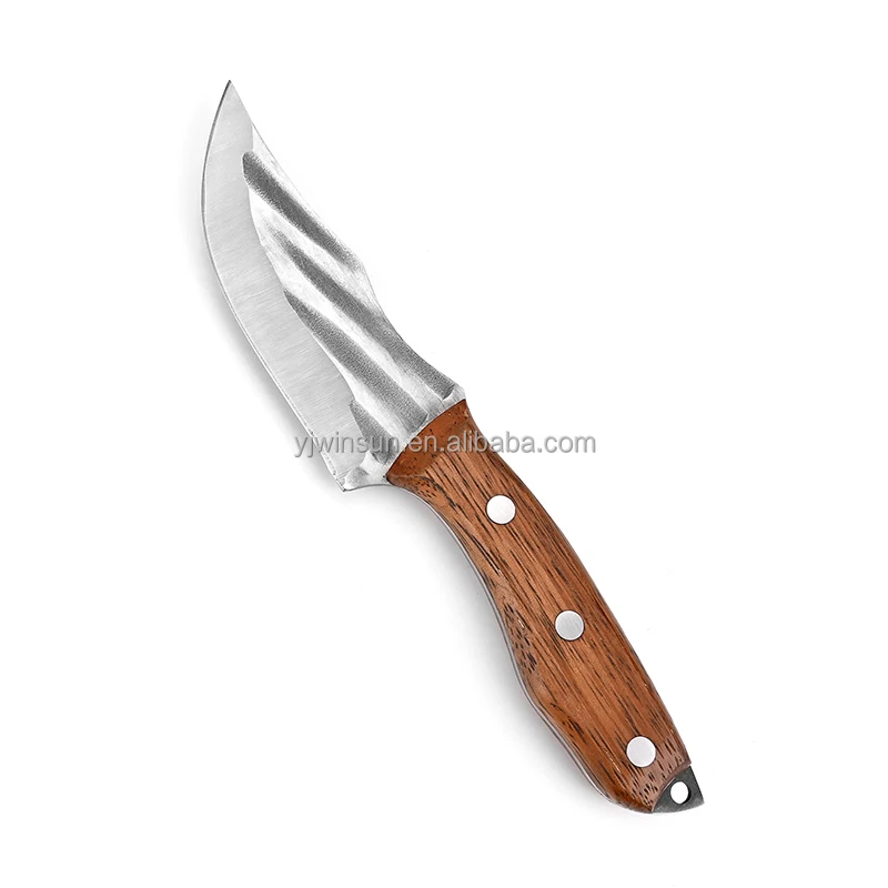 Hot sale  high quality original wood handle paring knife with hammered pattern blade hunting knife outdoor knife