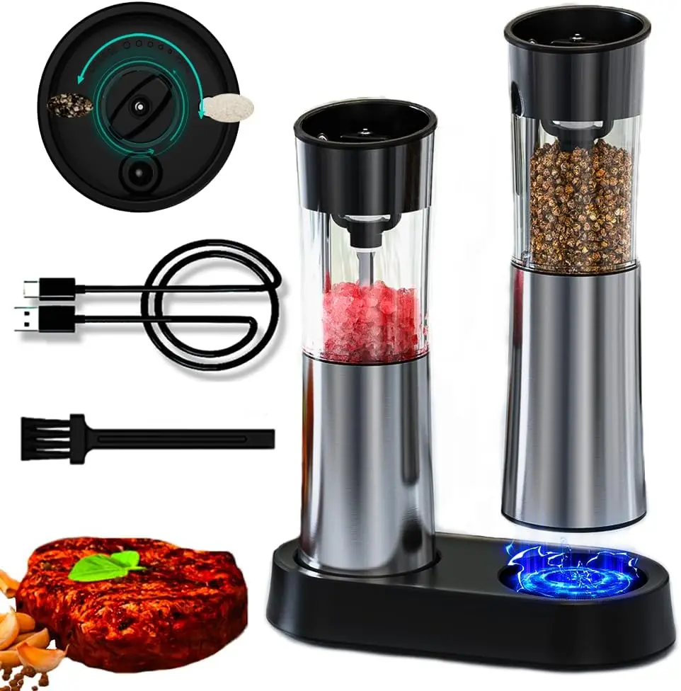 Hot Selling Electric pepper Grinders Automatic Rechargeable Salt And Pepper Mill Set With Rechargeable Base