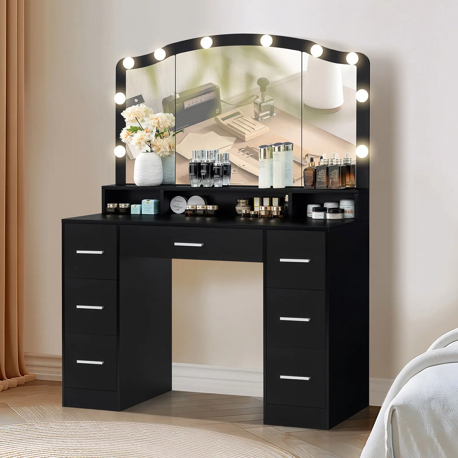 Factory supplies modern and simple  solid wood dressing table with mirror matched with Sliding Drawer