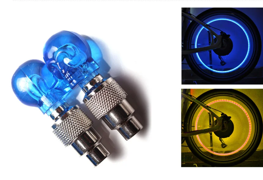 Bicycle Ghosts Skeleton Head Wheel Tire Valve Cap Light Safety Warning Flashing Diamond Shape Lamp