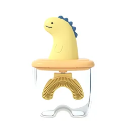 Wholesale Design Detachable Q Bomb Soft 306 Degree Deep Cleaning Non-slip Dinosaur Handle ABS Manual Kids U-Shaped Toothbrush