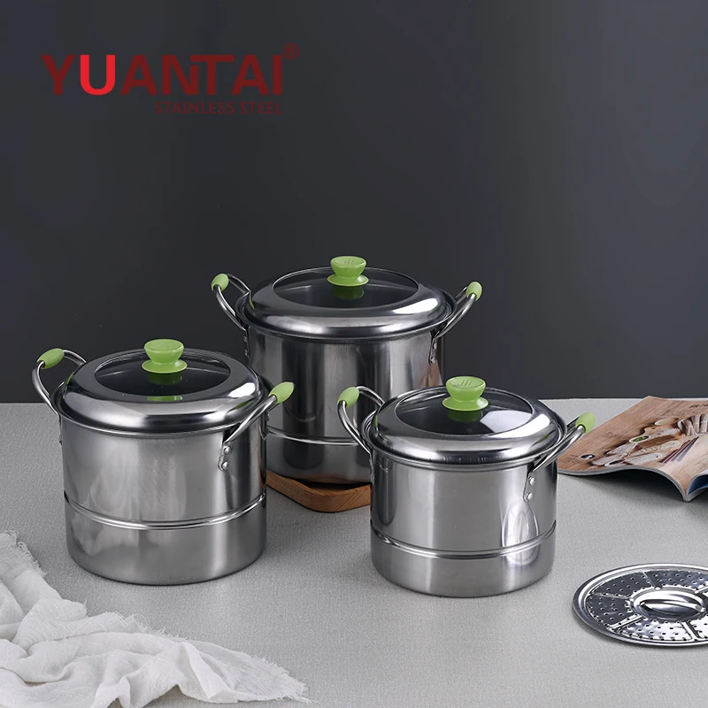 High quality Factory Direct Supply Stainless Steel Green handle combination lid cookware steamer pot sets