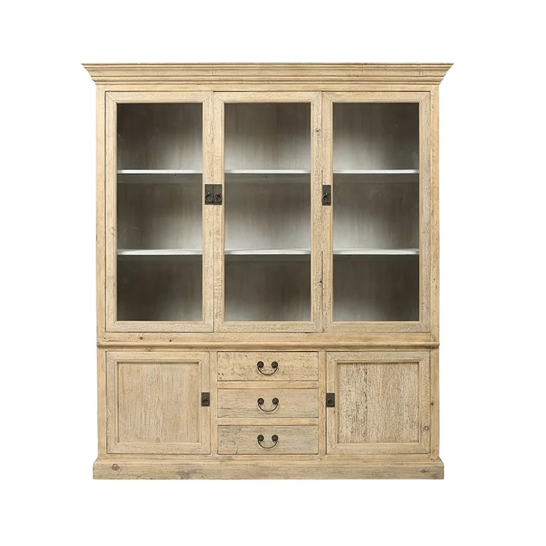 Chinese antique rustic farm house style oriental weathered wood vintage decor natural wall bookcase