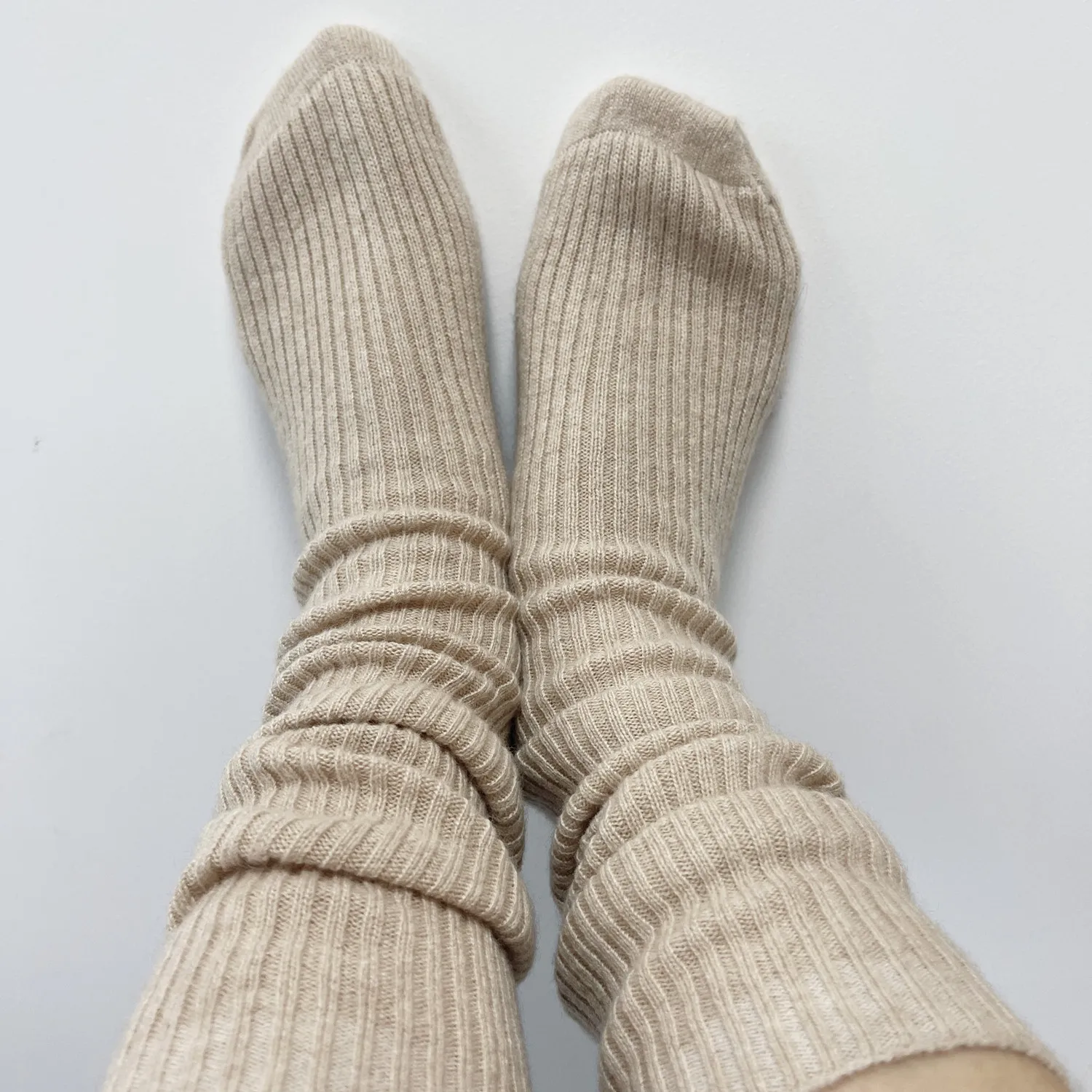 OEM high quality rib knit cashmere socks bed cashmere socks for women