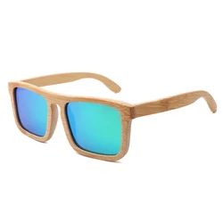 2022 amazon hot sell men square polarized oversize big flat top bamboo wooden sunglasses private label